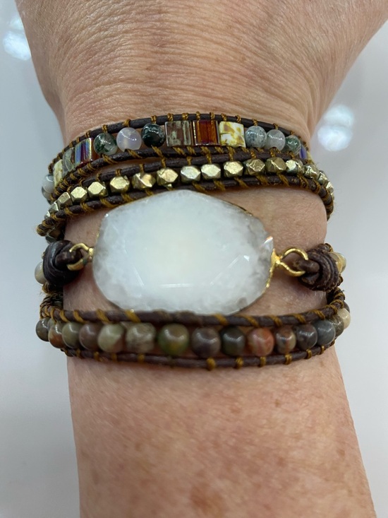 Jewelry - White Druzy Wrap Bracelet with Mixed Beads - Women Jewelry